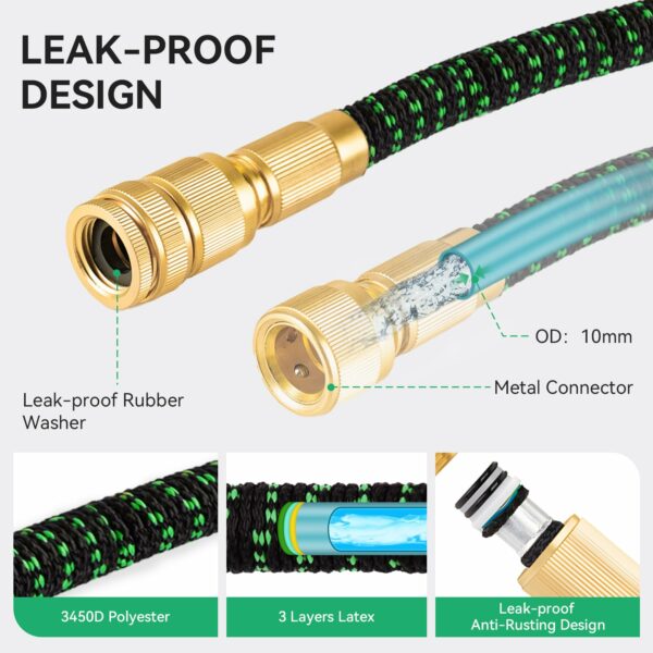 150FT Garden Hose, Expandable Water Hose with 10-Pattern Spray Nozzle, 3-Layer Latex No-Kink Flexible Water Hose Pipe