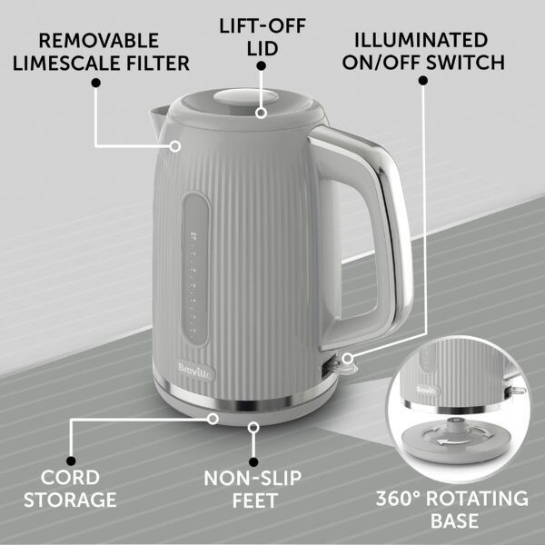 Breville Bold Ice Grey Electric Kettle | 1.7L | 3kW Fast Boil | Grey & Silver Chrome [VKT222]