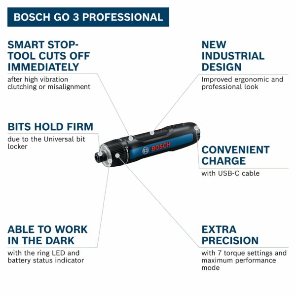 Bosch Professional Cordless Screw Driver Bosch GO 3 (incl. 8pcs bit Set, bit Holder, USB-C Cable, Mini Case)