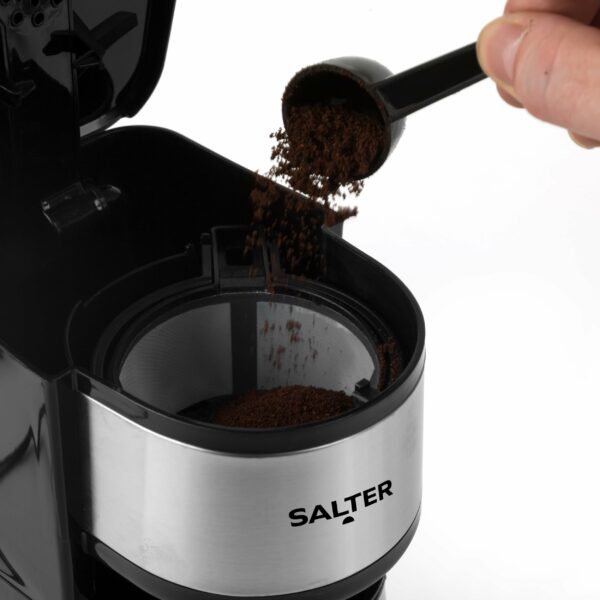 Salter Digital Coffee Maker – One Cup Filter Coffee Machine, Washable & Reusable Filter, Includes 420ml Stainless Steel Travel Mug, 3-4 Minutes Brewing, Suitable For Ground Coffee / Pads, Timer, 750W