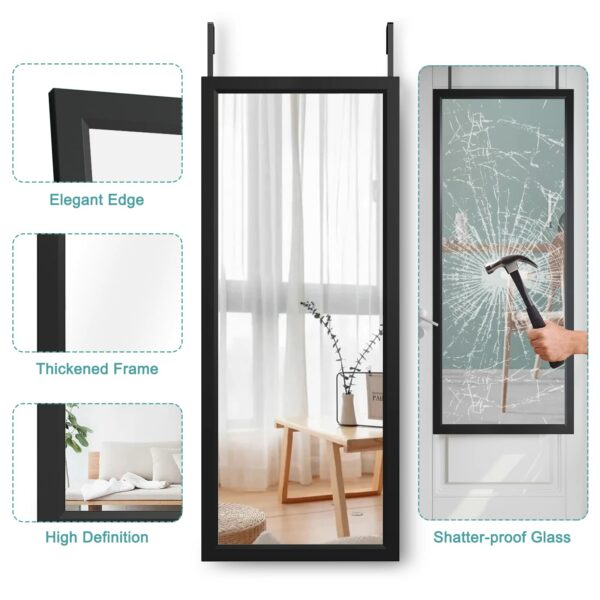 Dripex Over Door Mirror Full Length, 110 x 45cm Wall Mounted Mirror Door Hung Mirror for Bathroom/Bedroom/Wardrobe - Toughened Glass, Black