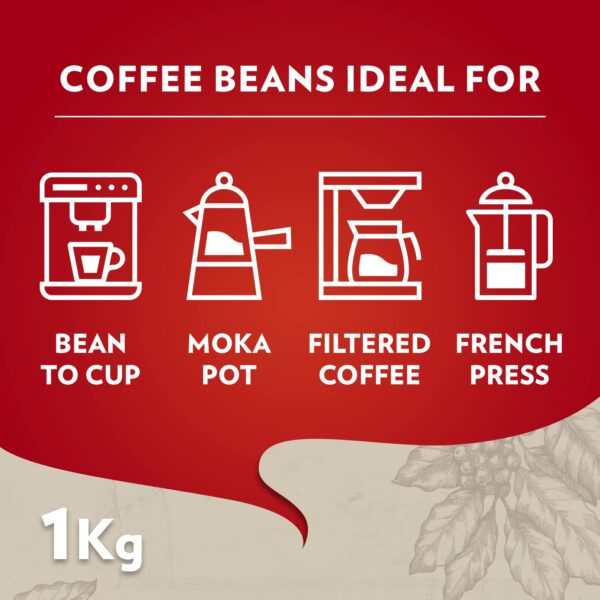 Lavazza Qualita Rossa Coffee Beans with Aromatic Notes of Chocolate and Dried Fruit, Arabica and Robusta, Intensity 5/10, Medium Roasting, 1 Kg