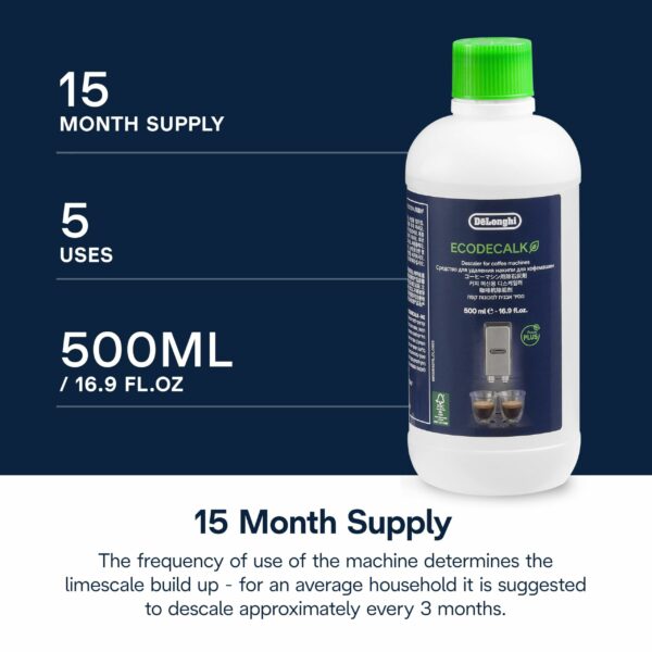 De'Longhi EcoDecalk Descaler DLSC500, 5 Decalcification Doses, Coffee Machine Descaler, Coffee Machine Maintenance Accessory