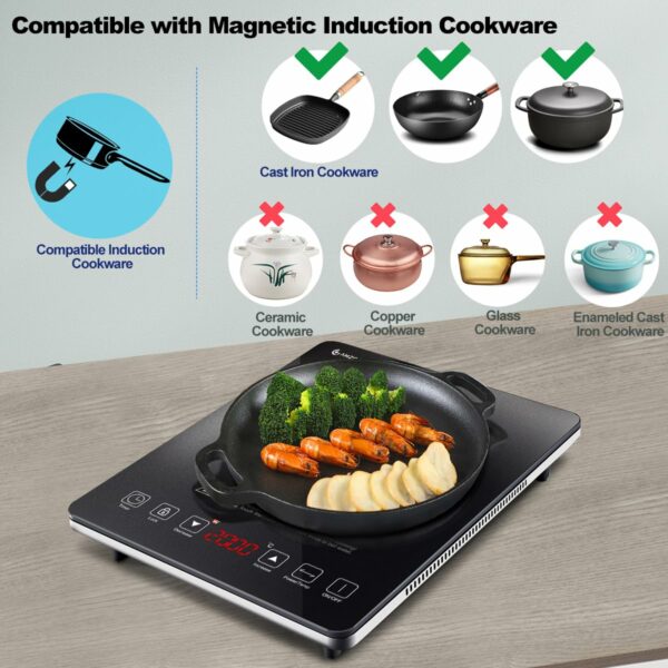 AMZCHEF induction hob with ultra-slim design, 10 temperature levels and 10 power settings, 2000 W induction plate with 3 hour timer, safety lock