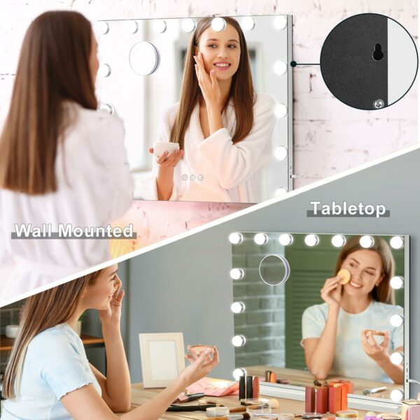 Dripex Hollywood Vanity Mirror with Lights, 58×45cm Large Lighted Makeup Mirror with 15 Dimmable Bulbs, 3 Color Modes, Touch Screen Control, Adapter Plug, Tabletop or Wall Mounted Mirror For Bedroom