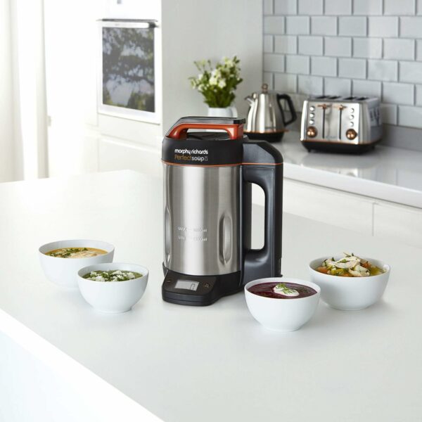 Morphy Richards Perfect Soup Maker with Integrated Scales, 1.6L, Easy Clean Setting, Keep Warm, Smooth, Chunky & Smoothie/Blend, LED Display, Overfill Sensor, 1000W, Stainless Steel, 501025.