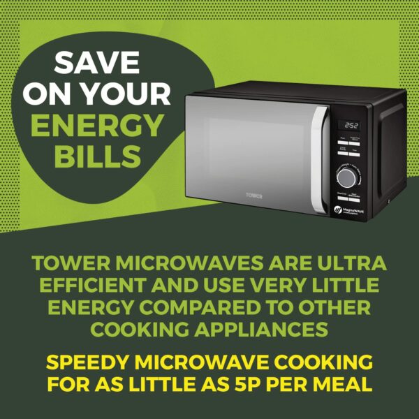 Tower T24038RG Cavaletto Manual Microwave with 5 Power Levels 35 Minute Timer, 800W, 20L, Black Rose Gold