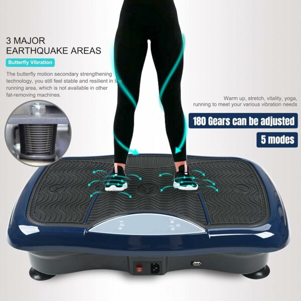 Vibration Plate Exercise Machine Whole Body Workout Vibration Platform w/Bluetooth Speaker Remote Control Vibration Machine 5 Programs 180 Levels Loop Bands for Auult Home Fitness Weight Loss (Blue)