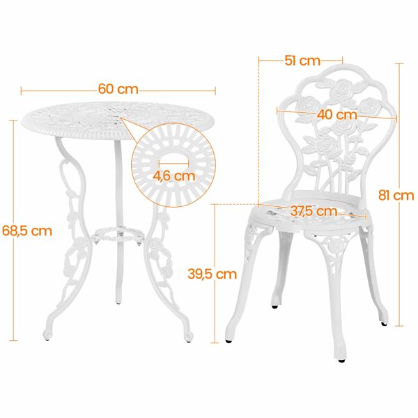Yaheetech 3 Piece Patio Bistro Table Set Garden Furniture Set, Aluminum Table and Chairs Outdoor Patio Furniture, Rose Design Dinging Table and Chairs for Balcony Garden Porch, White