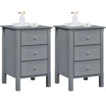 Yaheetech Bedside Tables Set of 2Pcs Chest of 3 Drawers Narrow Side Tables Wood Nightstands for Bedroom/Living Room/Small Space, 40x40x60cm, Dark Gray