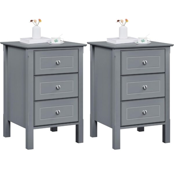 Yaheetech Bedside Tables Set of 2Pcs Chest of 3 Drawers Narrow Side Tables Wood Nightstands for Bedroom/Living Room/Small Space, 40x40x60cm, Dark Gray