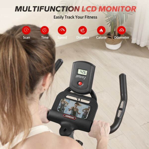Exercise Bike, Indoor Cycling Bike with Comfortable Seat Cushion for Home Gym Use, Exercise Equipment with LCD Display & Tablet Holder Fitness Workout Cardio Training Machine
