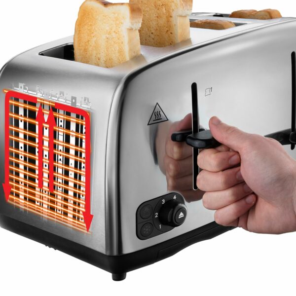 Russell Hobbs 4 Slice Toaster with Perfect Toast Technology for improved evenness (Wide slots, Lift & look feature, 6 Browning levels, Frozen & Cancel function, 1700W, Brushed & Stainless Steel) 24090