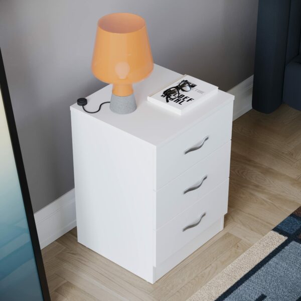 Vida Designs Large White Bedside Cabinet Chest of Drawers, 3 Drawer With Metal Handles