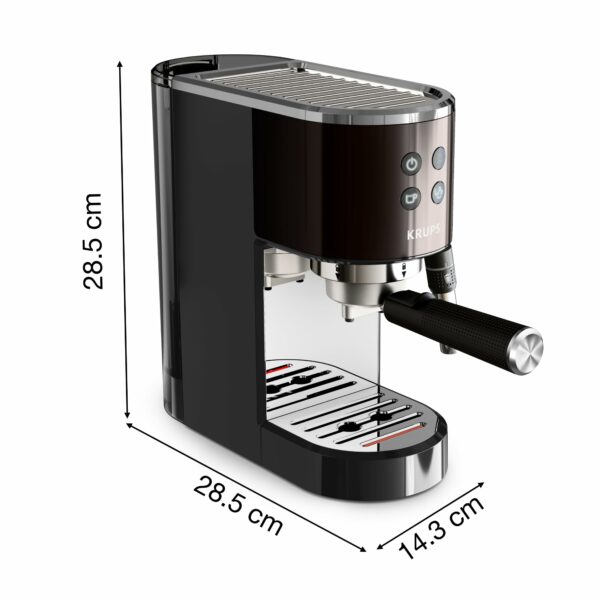 Krups Virtuoso Pump Espresso Machine, Sleek Compact Design, Auto Flow-Stop, Espresso and Cappuccino Maker, Black Stainless Steel, XP444GG0