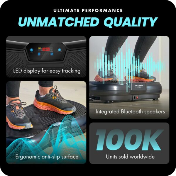 Bluefin Fitness Ultra Slim Vibration Plate | Lose Fat & Tone Up at Home | 5 Programs + 180 Levels | Bluetooth Speakers | Easy Storage | Sleek UK Design