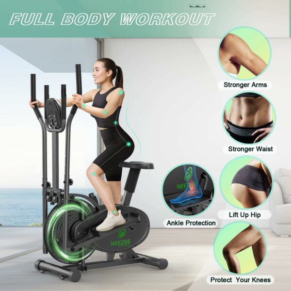 Elliptical Cross Trainer, Neezee 2 in 1 Cross Trainer Exercise Bike with Pulse Sensor, LCD Monitor and Adjustable Seat
