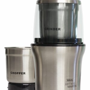 Wahl James Martin Grind and Chop, Electric Grinders Ideal for Coffee, Nuts and Spices, Safety Lock-In Lid, Brushed Stainless Steel, 200W, Capacity 70g