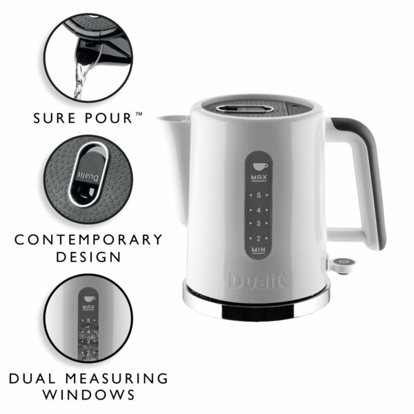Dualit Studio 1.5L Jug Kettle in White With Polished Trim | 2.4KW Fast Boiling | Dual Measuring Windows | BPA Free | Patented Sure Pour Technology