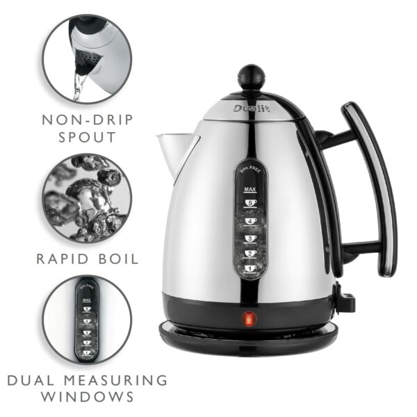 Dualit Lite Kettle - 1.5L Jug Kettle - Polished with Black Trim, High Gloss Finish - Fast Boiling - 72010