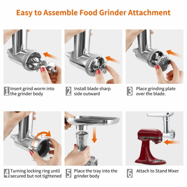 Gdrtwwh Metal Food Grinder Attachment Compatible with All KitchenAid Stand Mixers and PHISINIC Stand Mixer,Includes 3 Sausage Stuffer Tubes