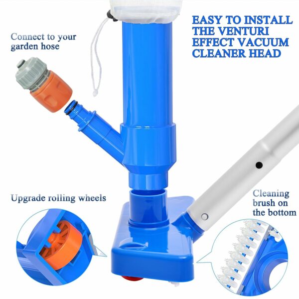 Pool Vacuum Cleaner Head with 4 Detachable Intensify Aluminum Pole, Brush and Leaf Bag, Swimming Pool Vacuum Cleaner