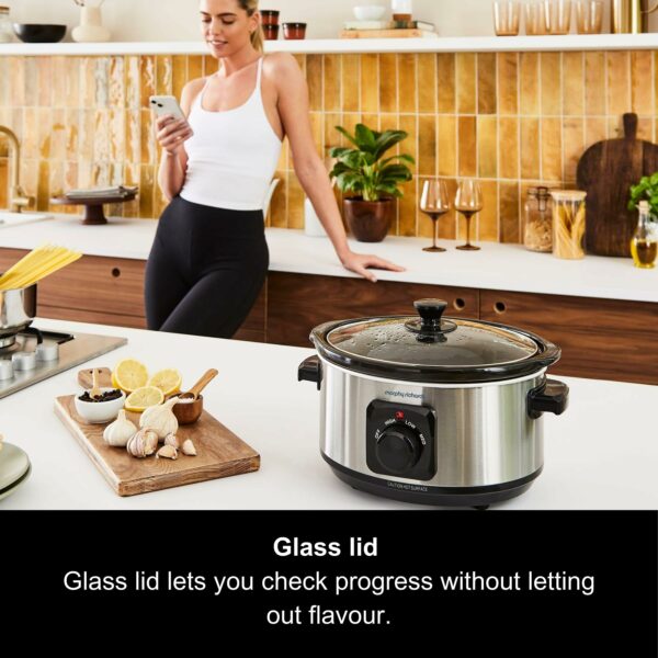 Morphy Richards 3.5L Stainless Steel Slow Cooker, 3 Heat Settings, One Pot Solution, Dishwasher Safe Ceramic Pot, 460017