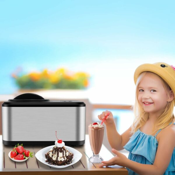KUMIO 1.5L Ice Cream Maker with Compressor, No Pre-Freezing, 4 Modes Ice Cream Maker Machine with LCD Display, Timer, Automatic Gelato & Yogurt Machine, Stainless Steel
