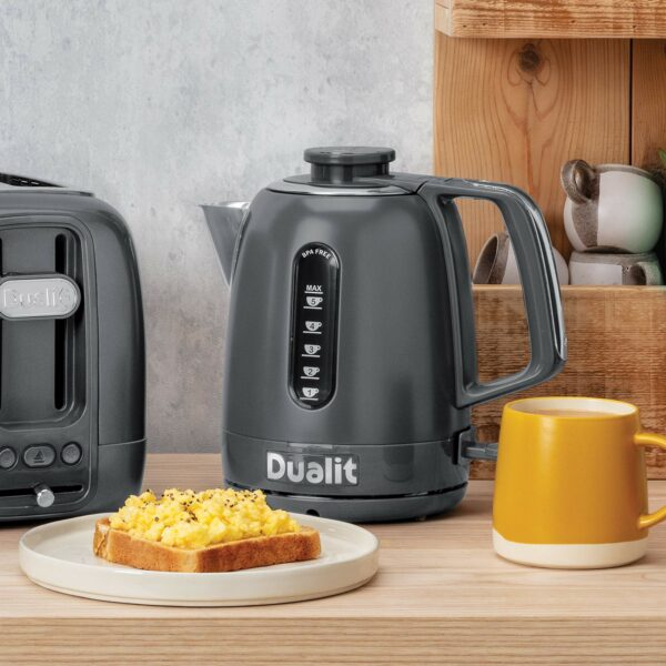 Dualit Domus Kettle | 1.5 L 3KW Jug Kettle | Grey | Dual Measuring Windows | Fast Boiling Kettle With Patented Sure Pour™ Technology | BPA Free Electric Kettles