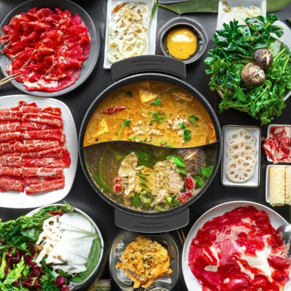 Food Party Hot Pot Hotpot Pot Electric with Divider Chinese Hot Pot Cooker 6-Quart Non-Stick Shabu Shabu Pot