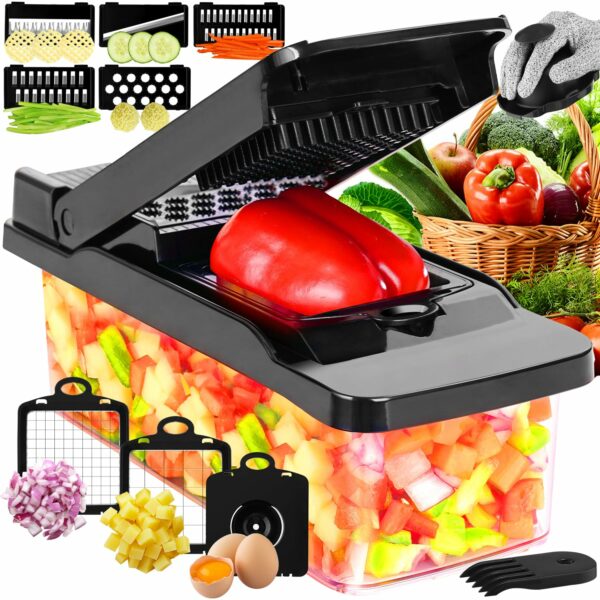 Vegetable Chopper, Pro Onion Chopper, Kitchen Mandoline Food Chopper, Multifunctional Kitchen Vegetable Slicer Dicer Cutter,Mandoline Vegetable Slicer Salad Chopper,Carrot and Garlic Chopper