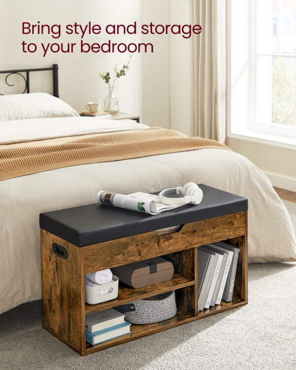 Vasagle Shoe Bench with Cushion, Storage Bench with Padded Seat, 3 Compartments, Hidden Storage, Shelves