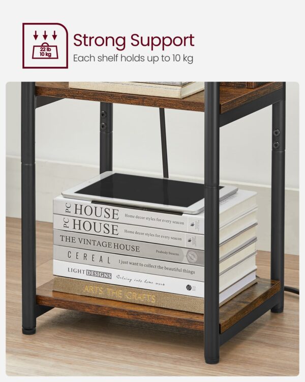 Vasagle Slim Side Table with Charging Station, Narrow Bedside Table with 2 AC Outlets 2 USB Outlets