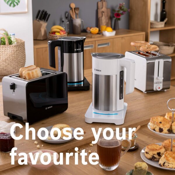 Bosch Sky Cordless Kettle TWK7201GB 7 Variable Temperature settings & KeepWarm function, 1.7 Litres, White/Silver