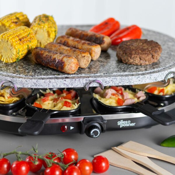 Giles Posner EK1872G Electric Stone Raclette Grill - Indoor Tabletop 8 Person Raclette, Removable Stone Grill Hot Plate