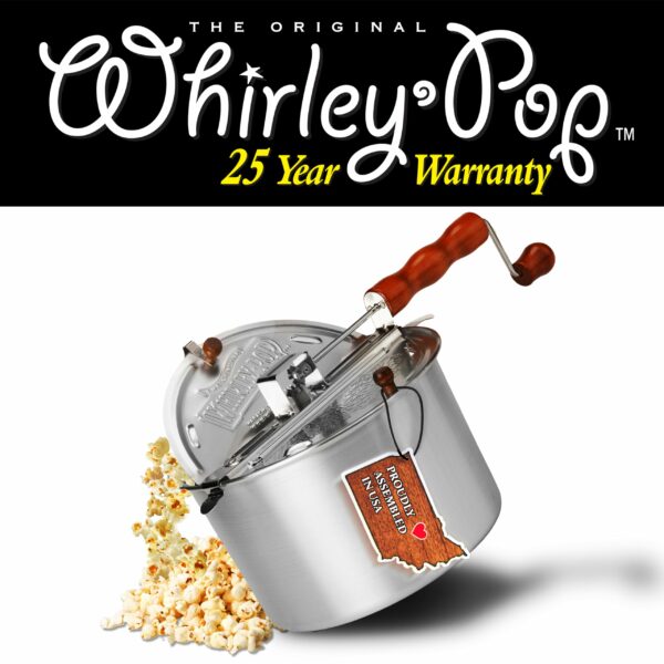Original Whirley Pop Popcorn Maker - Wabash Valley Farms Gourmet Popcorn Popper, Aluminum Popcorn Pot With Nylon Gears, 3-Minute Stove Top Nostalgia Popcorn Maker (Silver)