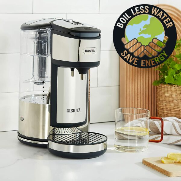 Breville BRITA HotCup Hot Water Dispenser | Integrated Water Filter | 1.8L with 3kW Fast Boil & Variable Dispense | Energy-efficient use | Stainless Steel [VKJ367], Silver/Black