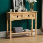 Console Table, 2 Drawer With Shelf, Rectangular, Waxed Solid Pine Wood, Traditional, Rustic, 31 x 83 x 70