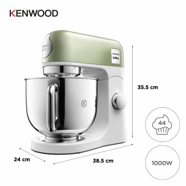 Kenwood kMix Stand Mixer for Baking, Stylish Kitchen Mixer with K-beater, Dough Hook and Whisk, 5L Stainless Steel Bowl, Removable Splash Guard, 1000 W, Editions Green