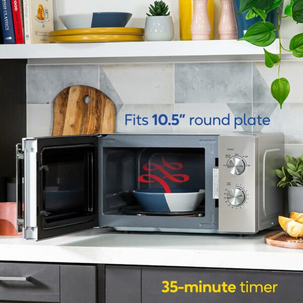 Russell Hobbs Stainless Steel Microwave 20 Litre 800W Solo Manual with 5 Power Levels, Defrost Function & Easy Clean, 35 Minute Timer, RHMM827SS