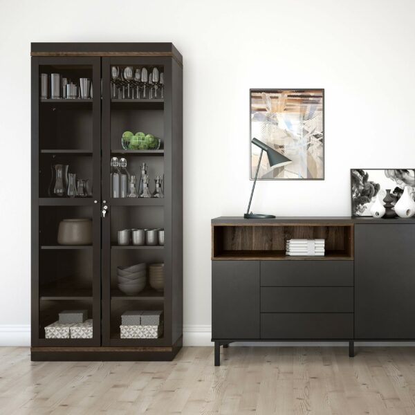 Furniture To Go | Roomers Display Cabinet Glazed 2 Doors in Black and Walnut