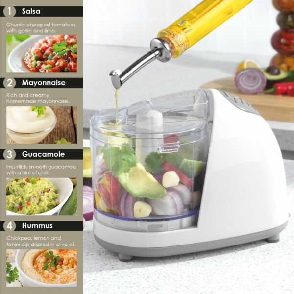 Salter EK2182 Electric Mini Food Chopper – 350ml Food Processor, Oil Drizzle Hole, Easy Food Prep, Dice Fruit/Vegetables/Onions, BPA-Free Dishwasher Safe Bowl, Stainless Steel Blades, One Touch, 150W