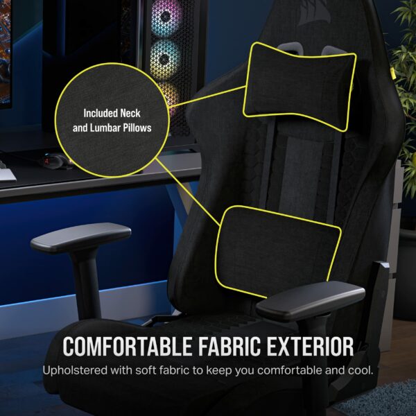Corsair TC100 RELAXED Gaming Chair - Fabric - Racing-Inspired Design - Lumbar Pillow - Detachable Memory Foam Neck Pillow - Adjustable Seat Height - Adjustable Armrests - Black
