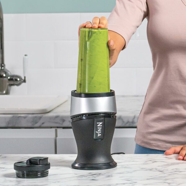 Ninja 700 W Slim Blender & Smoothie Maker, 2 x 470 ml cups with spout lids, personal blender, crush ice & frozen fruit, silver/black, QB3001UKS