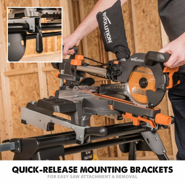 Evolution Power Tools EVOMS1 Mitre Saw Stand, Universal Compact Folding with Extending Support Arms, Fits Evolution, Makita, DeWalt, Bosch, Ryobi, Einhell and Metabo, Supports 150kg Weight & 3m Length