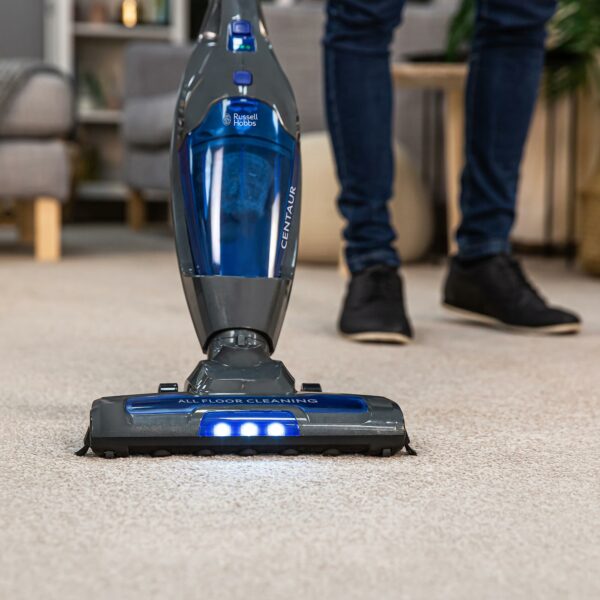 Russell Hobbs Cordless Upright Stick Vacuum Cleaner Bagless 2 in 1 Grey and Blue 600W 2 Speed Settings 60 min Run Time