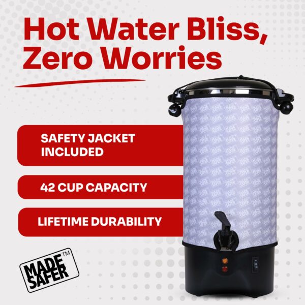 Made Safer - Hot Water Urn, Boiling Dispenser for Tea & Drinks, Low Energy & Versatile Boiler, Designed in the UK, 7.5L (40 Cups)