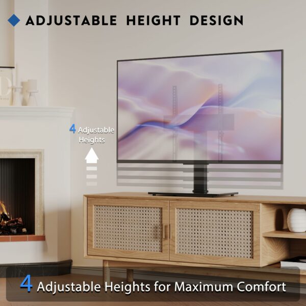 BONTEC Universal TV Stand for 24–60 Inch LCD LED OLED Plasma TVs, Height Adjustable Table Top Pedestal with Bracket, 8mm Tempered Glass Base, 45kg Load, Max VESA 400x400mm, Cable Management