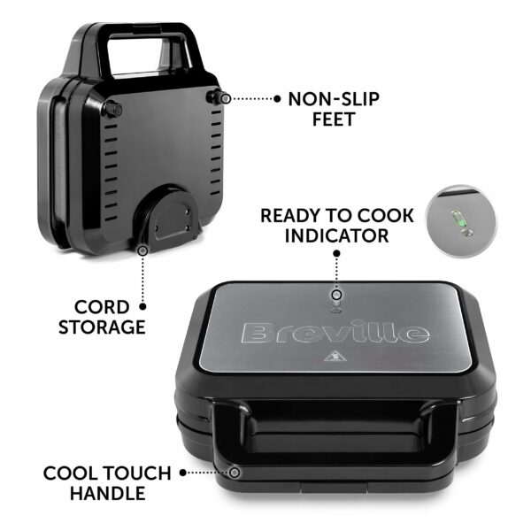 Breville 3-in-1 Ultimate Snack Maker | Deep Fill Toastie Maker, Waffle Maker & Panini Press | Removable Non-Stick Plates | Black & Stainless Steel [VST098] | UK Plug