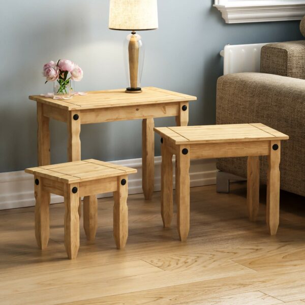 Nest Of Tables, End Table, Rectangular, Waxed Solid Pine Wood, Traditional, Rustic, 28.5 x 60 x 50
